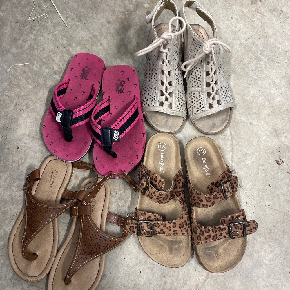 4 pairs of girls size 13 summer shoes.